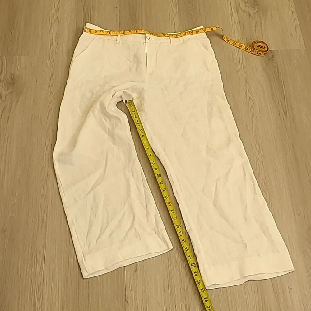 Garnet Hill 100% Linen Pants Wide Leg White 12 Summer Flowy Beachy Breathable - Picture 6 of 9
